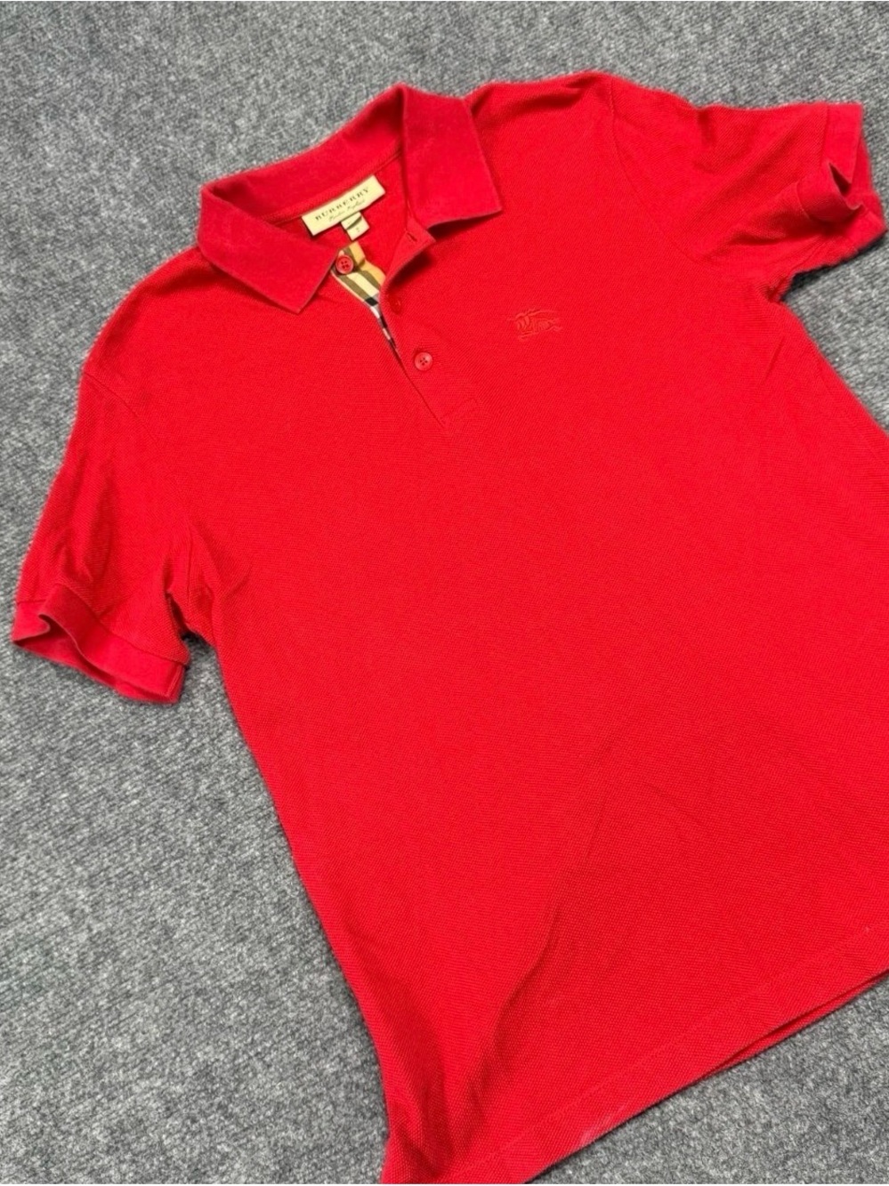Burberry Cotton Pique Polo Shirt Men’s S Red Nova Check Collar Knight Logo